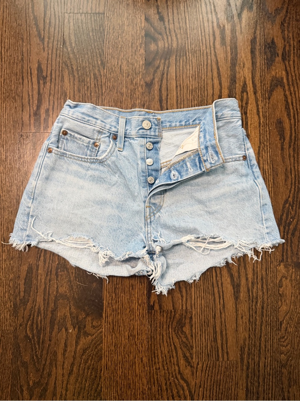 Levi's Premium 501 Distressed Light Wash Shorts with "Big E"